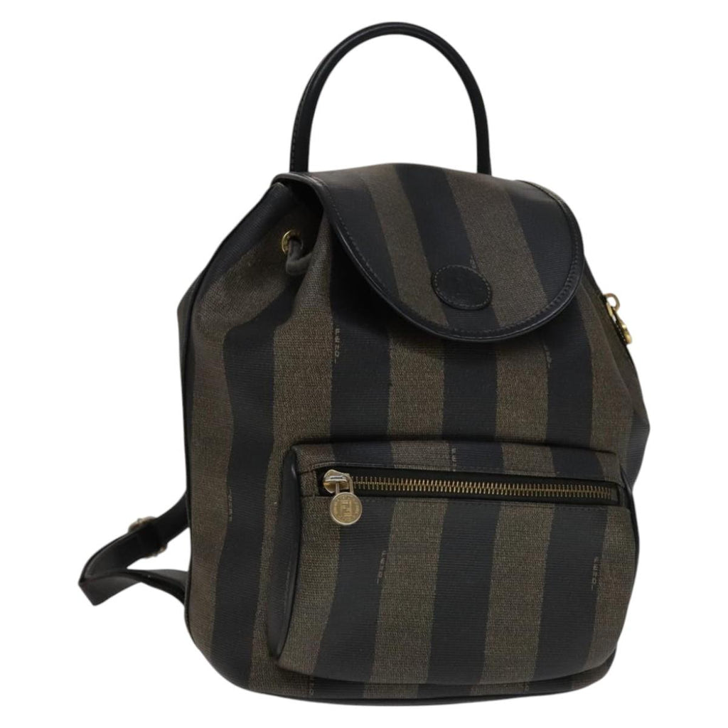 FENDI Pecan Canvas Backpack Brown Black gold 111604