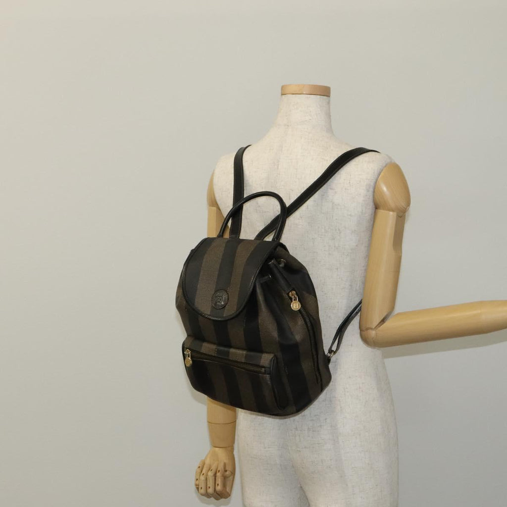 FENDI Pecan Canvas Backpack Brown Black gold 111604