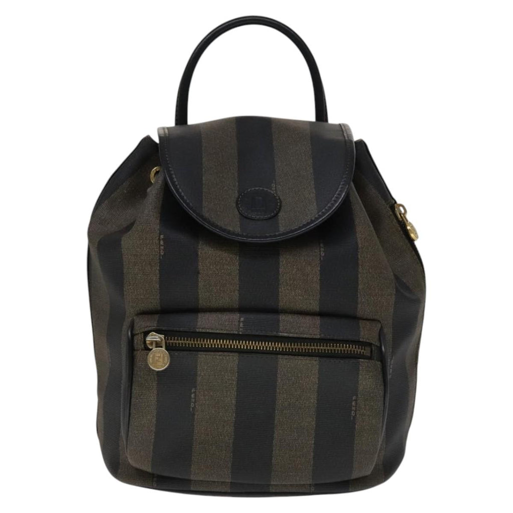 FENDI Pecan Canvas Backpack Brown Black gold 111604