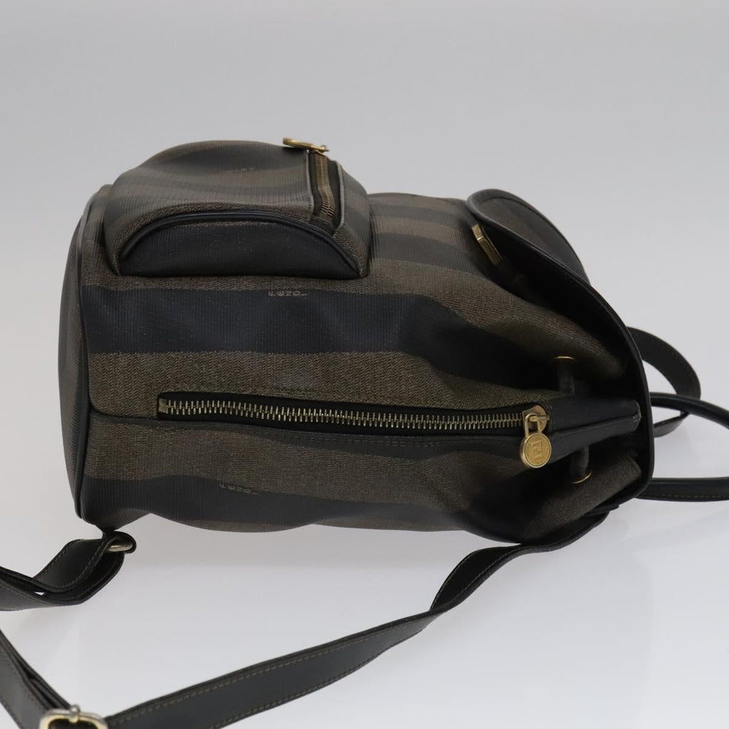 FENDI Pecan Canvas Backpack Brown Black gold 111604