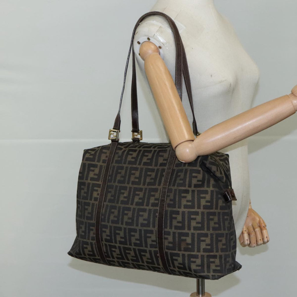 FENDI Zucca Canvas Shoulder Bag Brown Black 111665