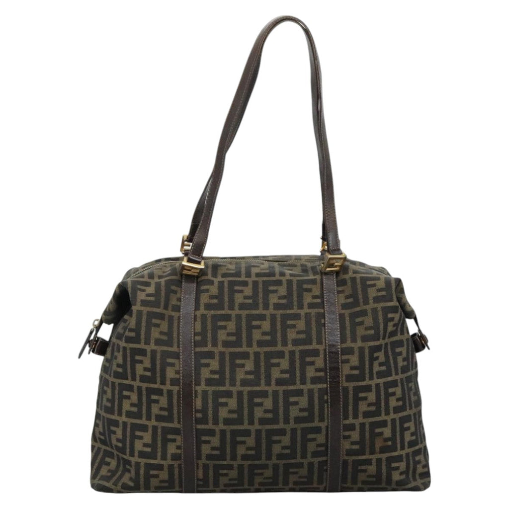 FENDI Zucca Canvas Shoulder Bag Brown Black 111665