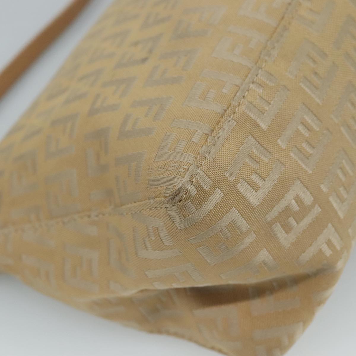 FENDI Zucchino Canvas Shoulder Bag Beige 111690