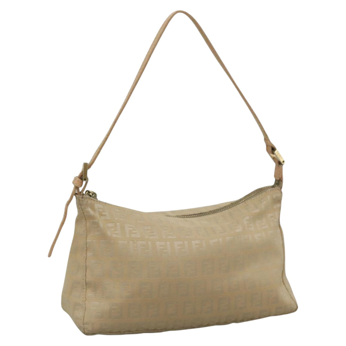 FENDI Zucchino Canvas Shoulder Bag Beige 111690