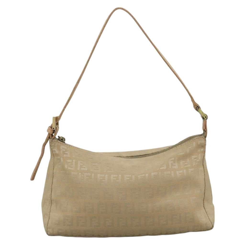 FENDI Zucchino Canvas Shoulder Bag Beige 111690