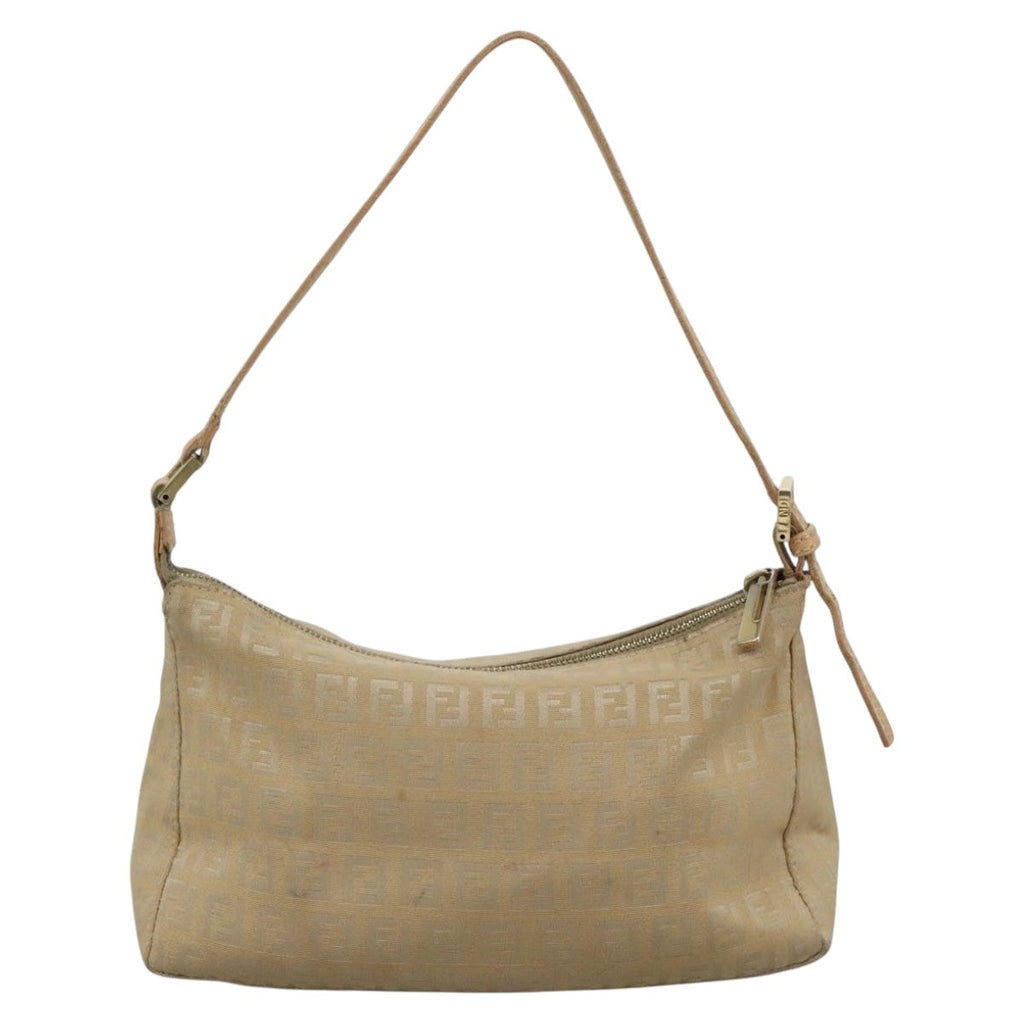 FENDI Zucchino Canvas Shoulder Bag Beige 111690