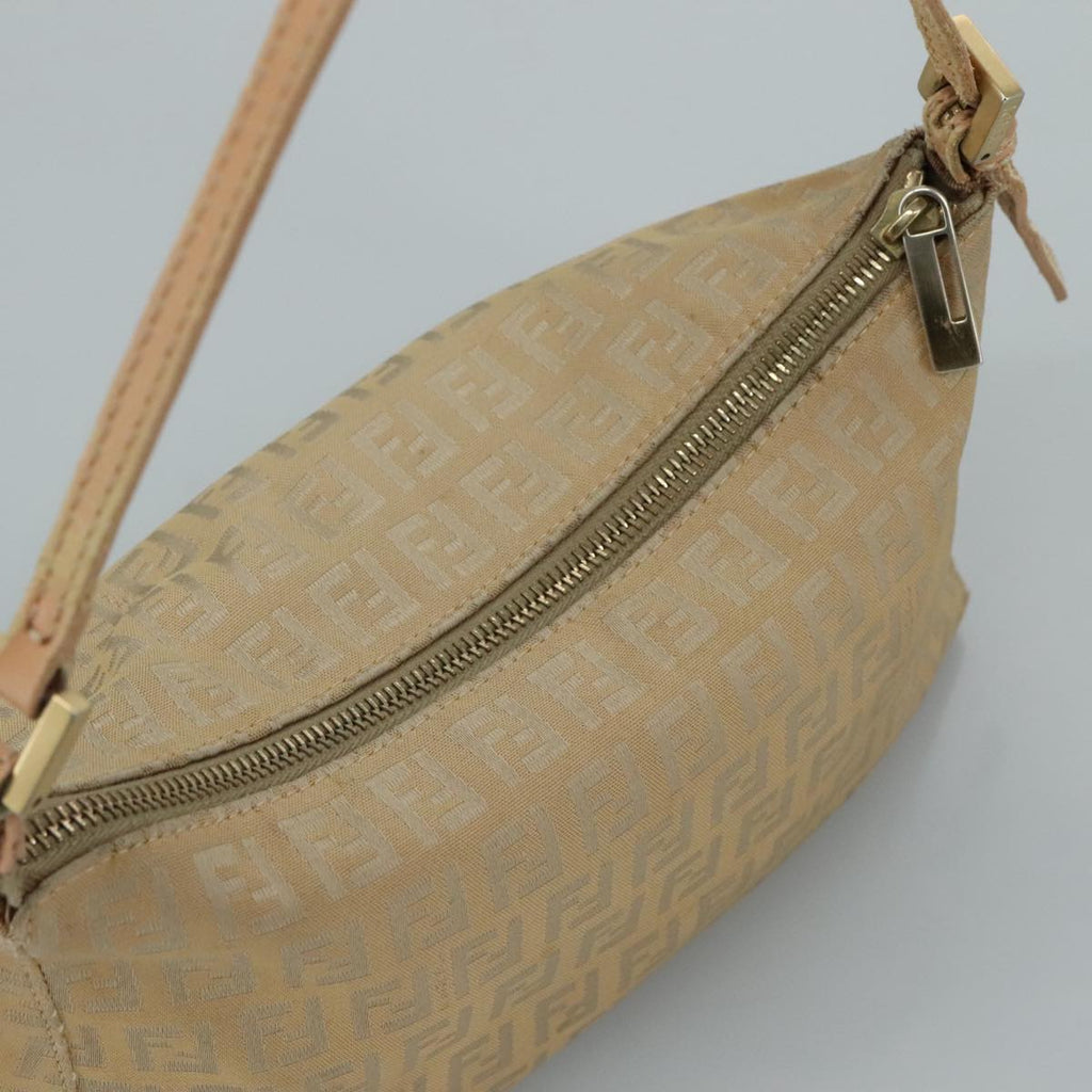 FENDI Zucchino Canvas Shoulder Bag Beige 111690