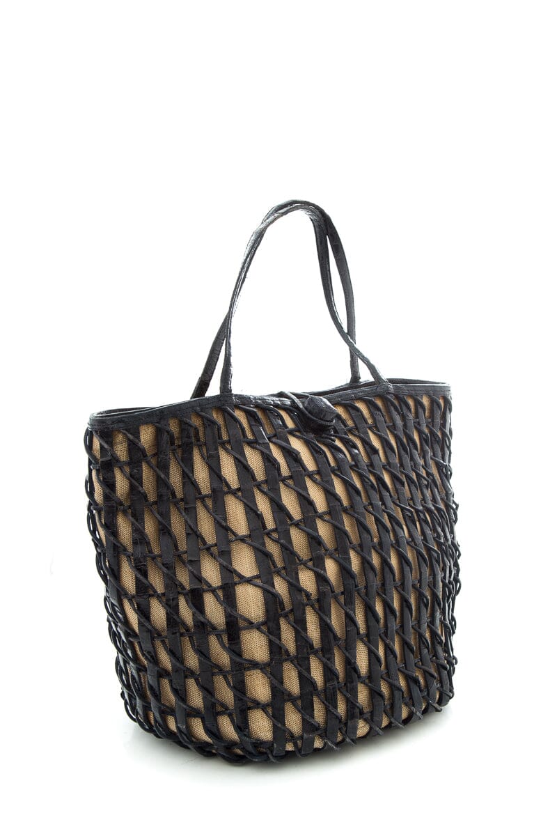 Nancy Gonzalez Black & Natural Woven Overlay Canvas Tote