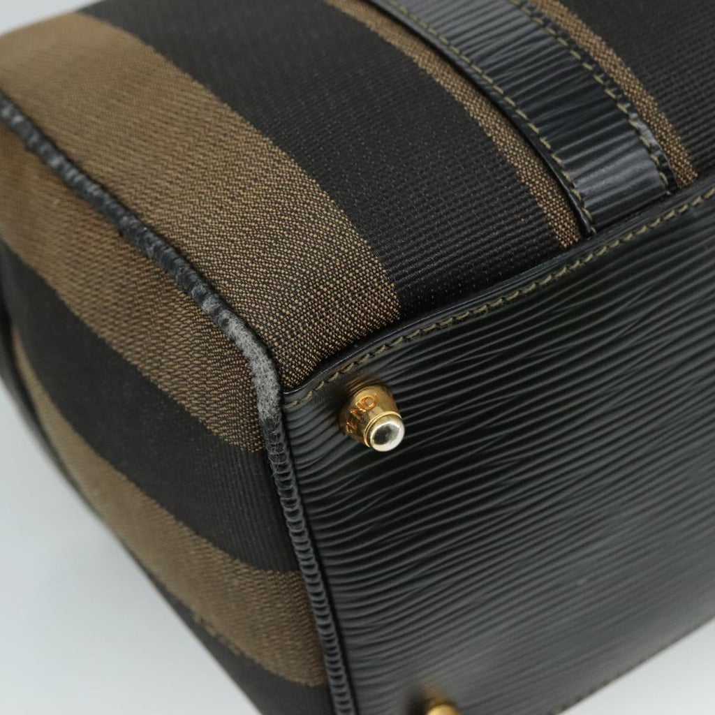 FENDI Pecan Canvas Hand Bag 2way Brown Black gold 111719