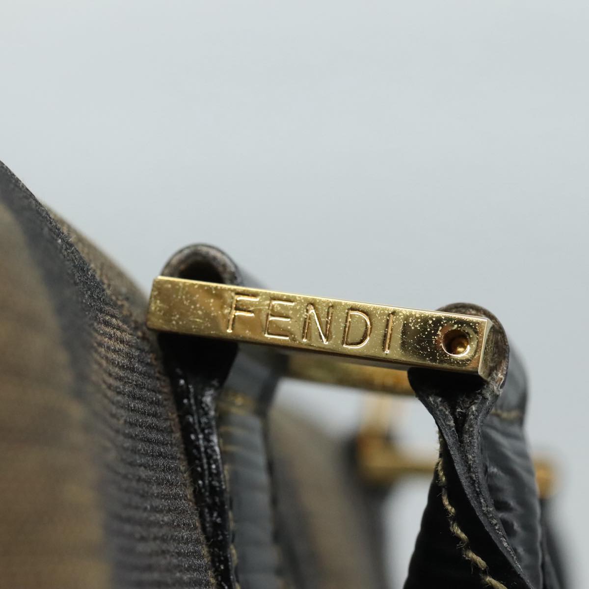 FENDI Pecan Canvas Hand Bag 2way Brown Black gold 111719