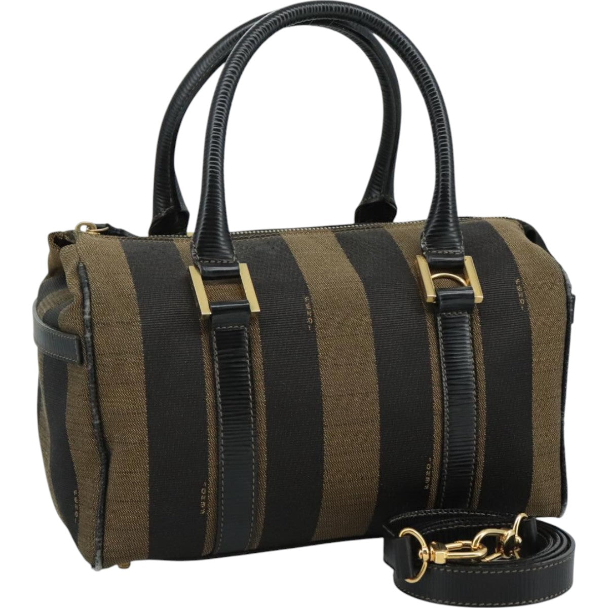 FENDI Pecan Canvas Hand Bag 2way Brown Black gold 111719