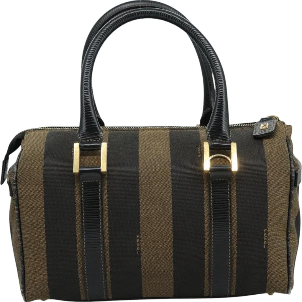 FENDI Pecan Canvas Hand Bag 2way Brown Black gold 111719