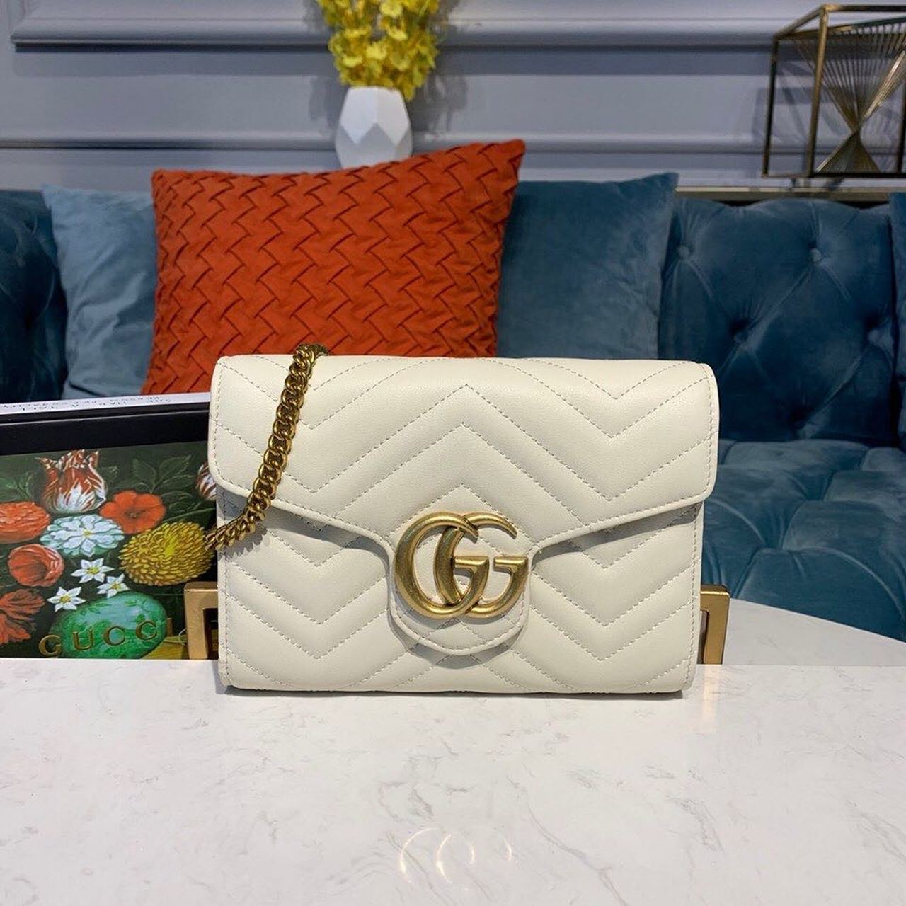 gg Marmont Matelassé Mini Bag White Matelassé For Women 8in/20cm gg 474575 DTD5N 9022