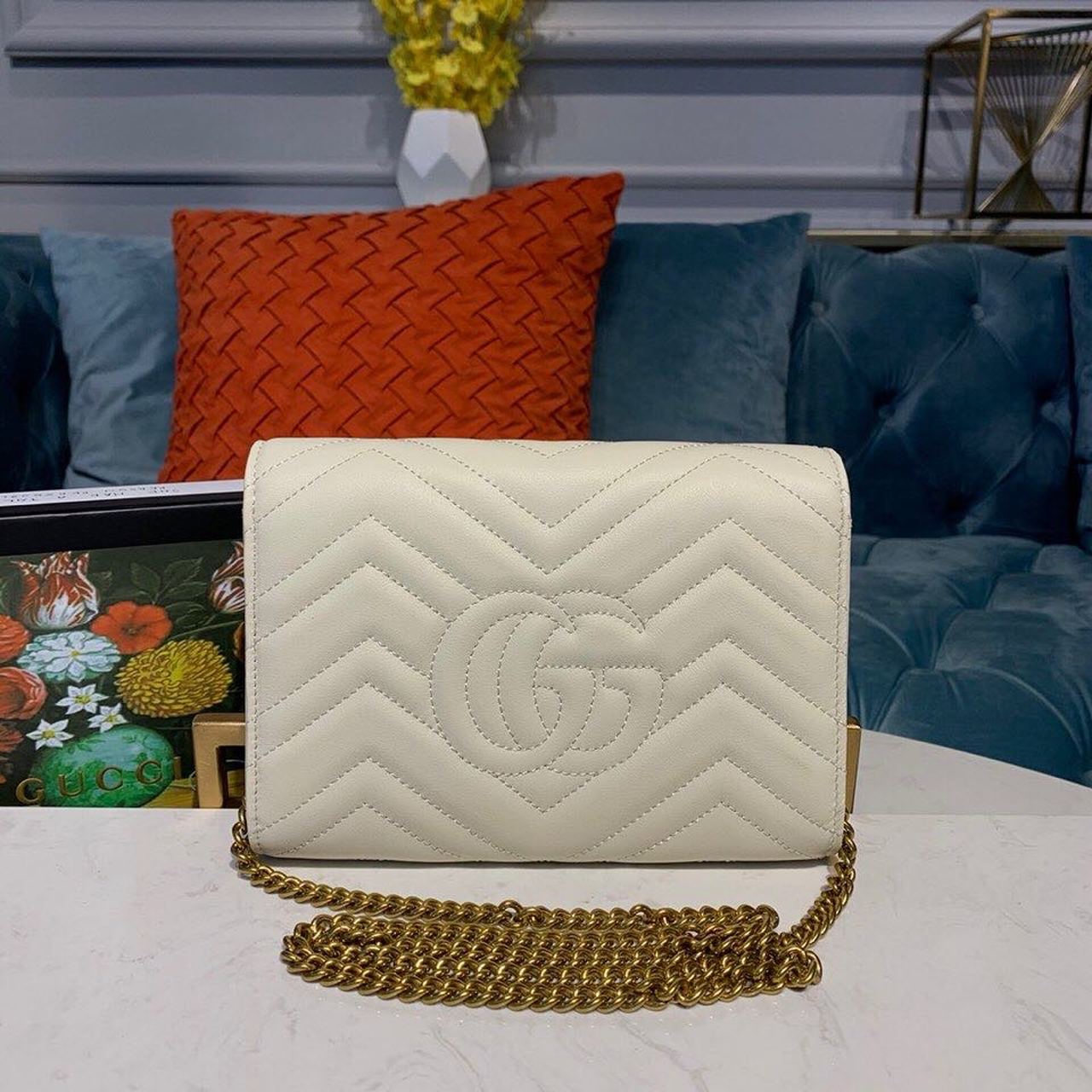 gg Marmont Matelassé Mini Bag White Matelassé For Women 8in/20cm gg 474575 DTD5N 9022