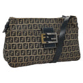 FENDI Zucchino Canvas Mamma Baguette Shoulder Bag Navy Silver 111785