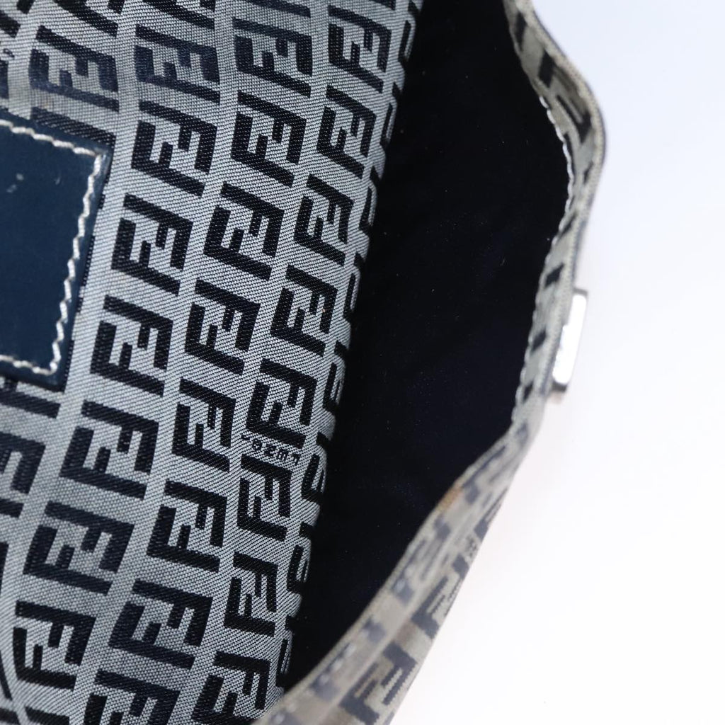 FENDI Zucchino Canvas Mamma Baguette Shoulder Bag Navy Silver 111785
