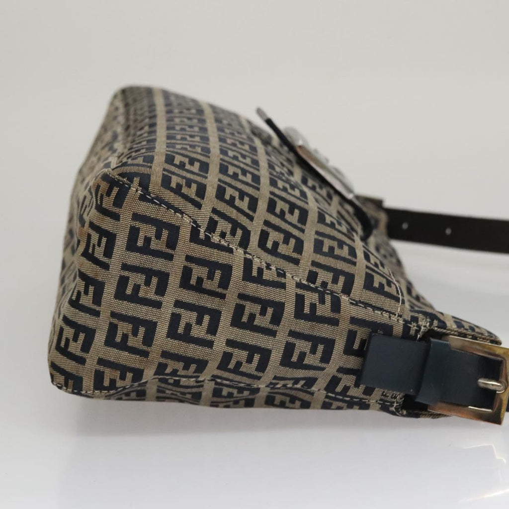 FENDI Zucchino Canvas Mamma Baguette Shoulder Bag Navy Silver 111785