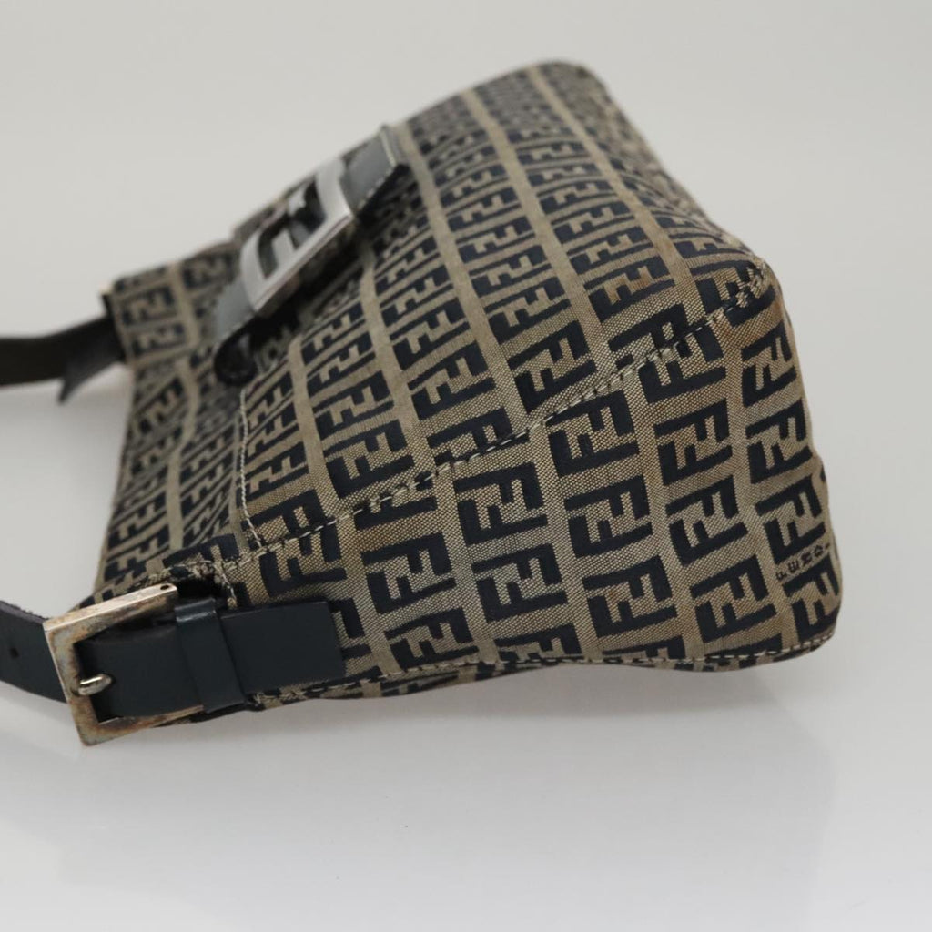 FENDI Zucchino Canvas Mamma Baguette Shoulder Bag Navy Silver 111785