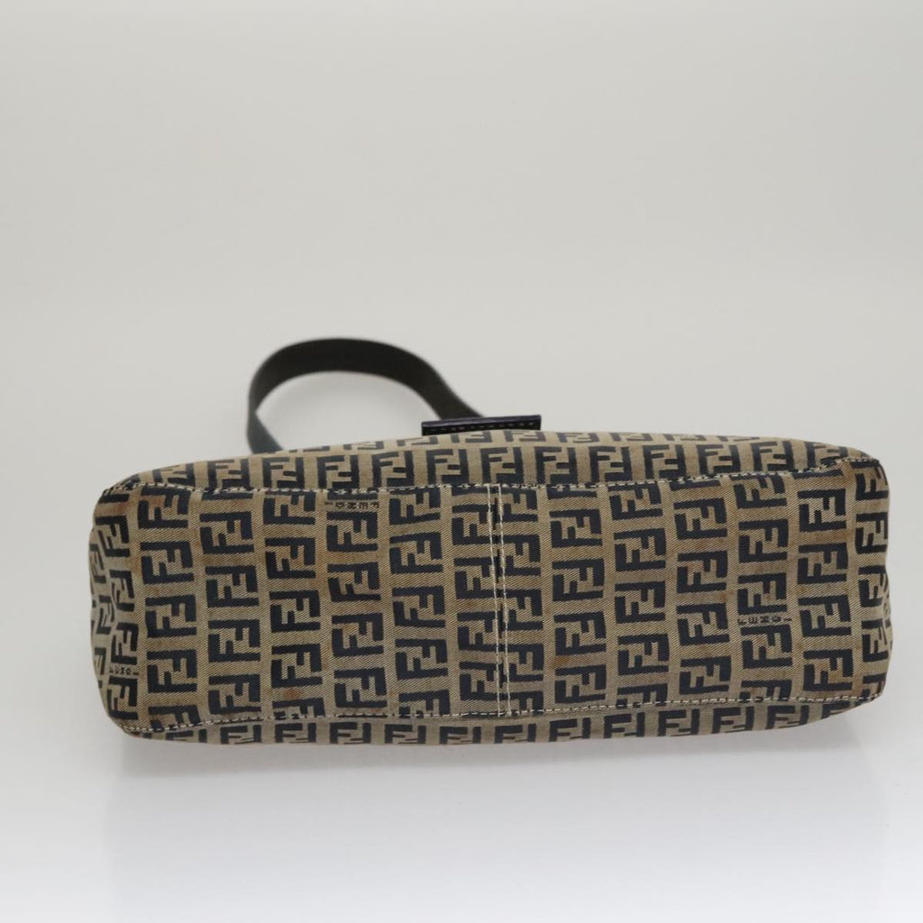 FENDI Zucchino Canvas Mamma Baguette Shoulder Bag Navy Silver 111785