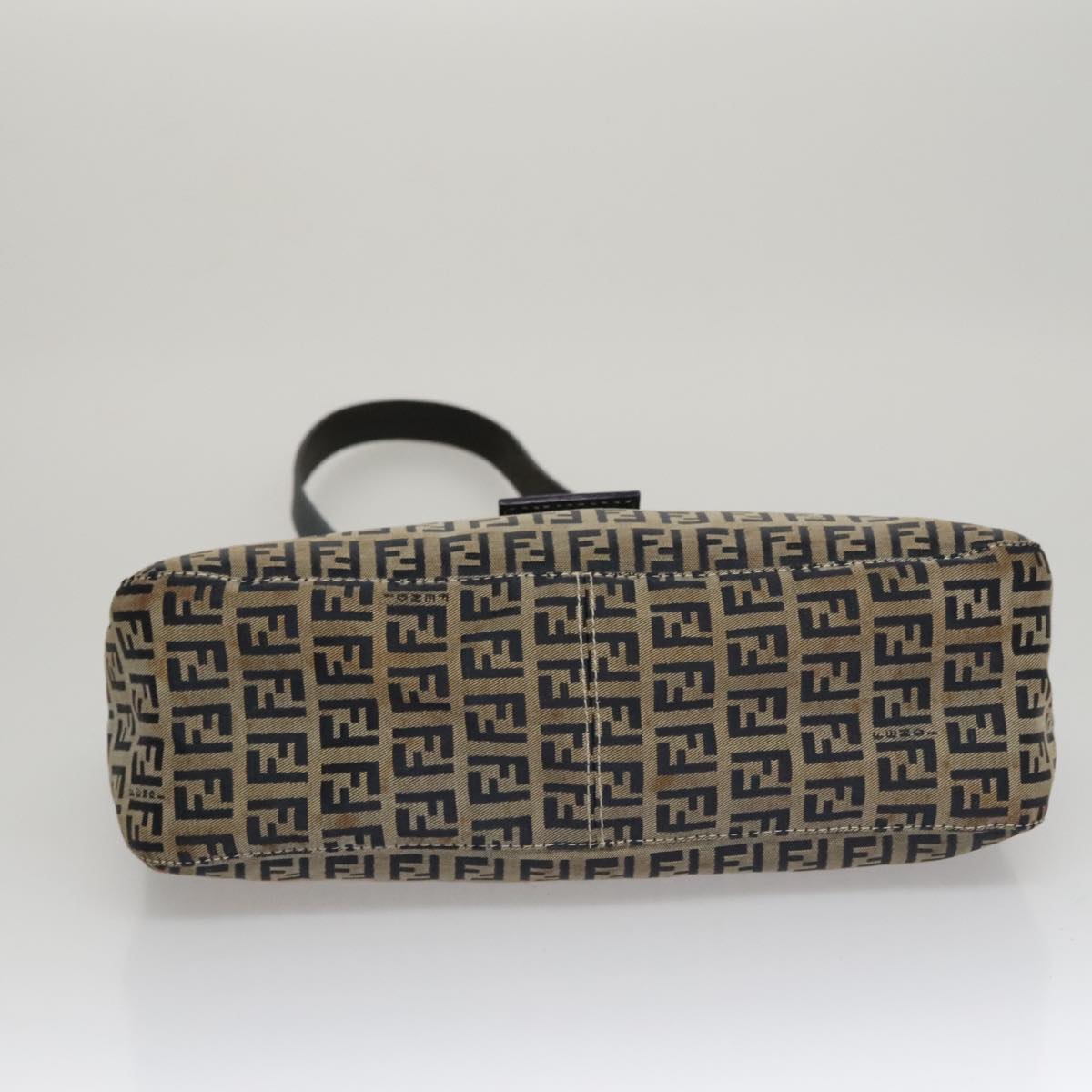 FENDI Zucchino Canvas Mamma Baguette Shoulder Bag Navy Silver 111785