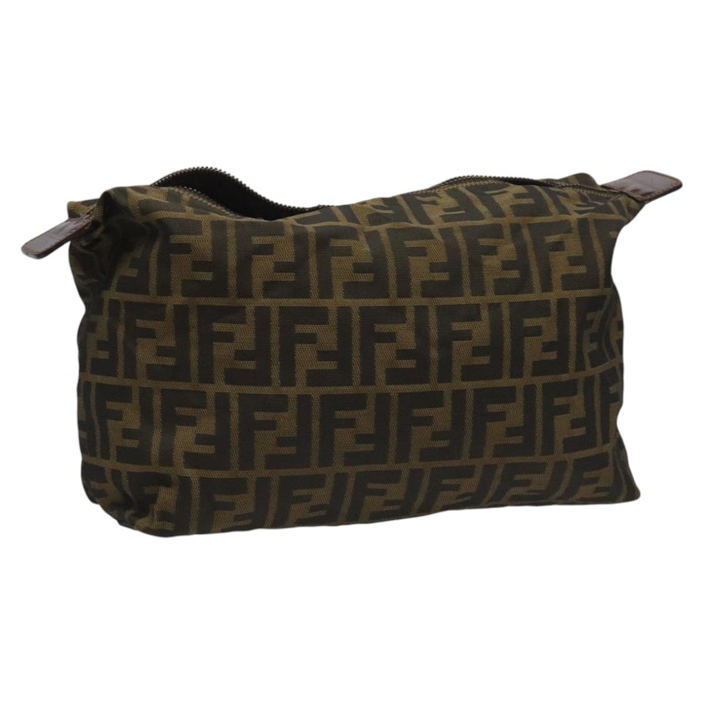 FENDI Zucca Canvas Pouch Brown Black Silver 111841