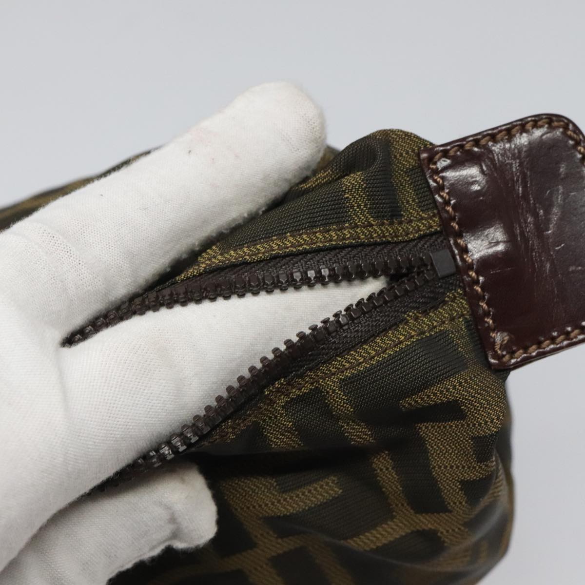 FENDI Zucca Canvas Pouch Brown Black Silver 111841