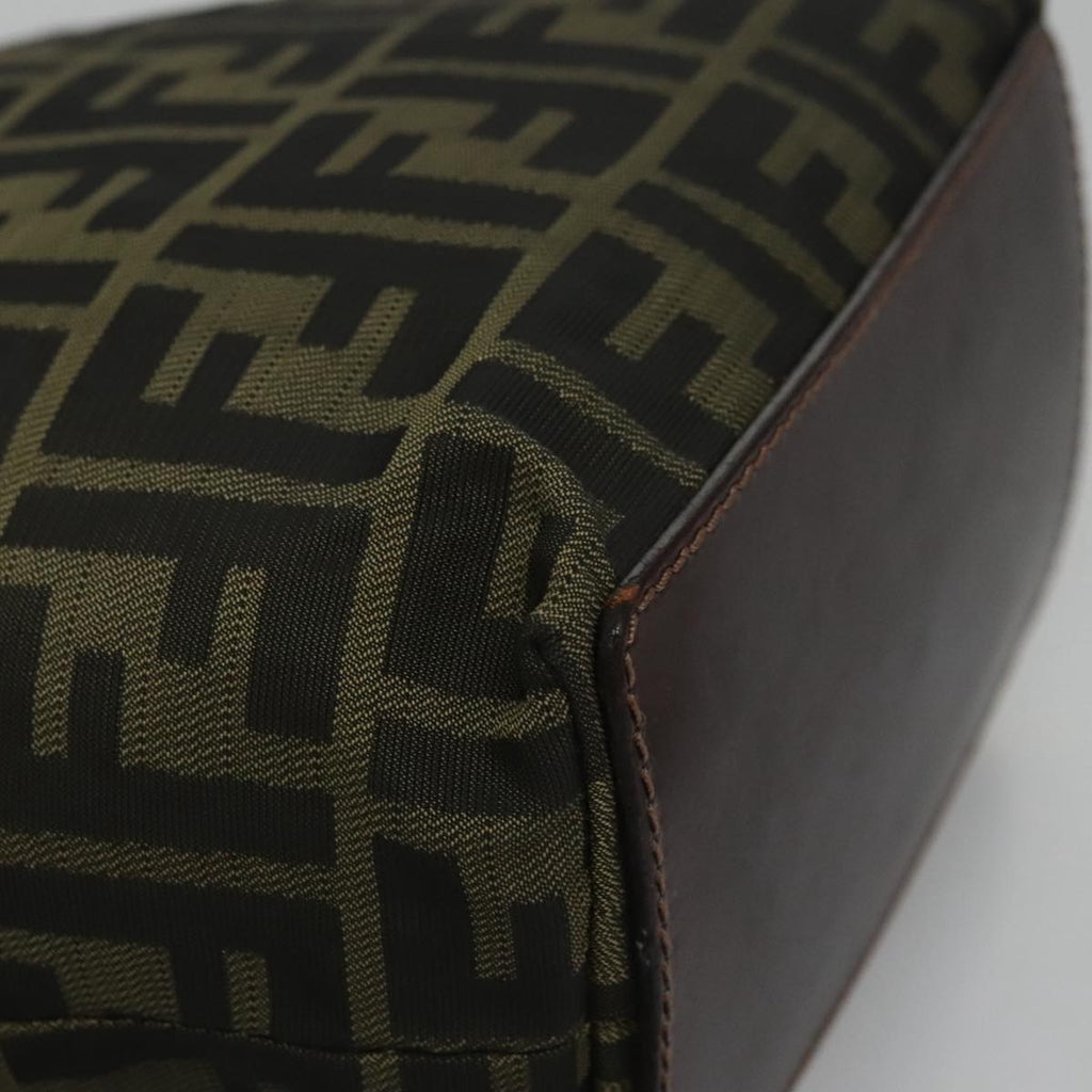 FENDI Zucca Canvas Hand Bag Nylon Black Khaki Silver 111882