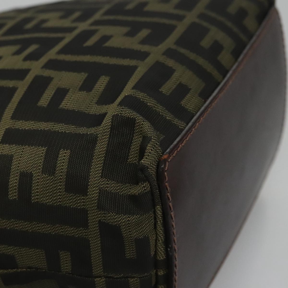 FENDI Zucca Canvas Hand Bag Nylon Black Khaki Silver 111882
