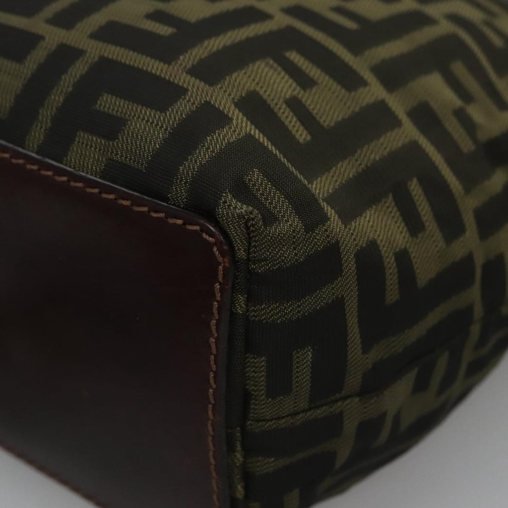 FENDI Zucca Canvas Hand Bag Nylon Black Khaki Silver 111882