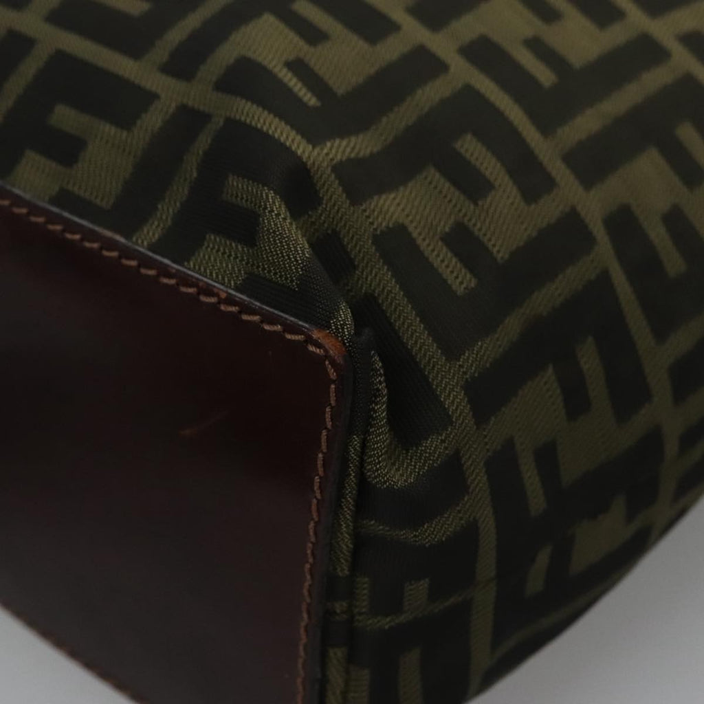 FENDI Zucca Canvas Hand Bag Nylon Black Khaki Silver 111882