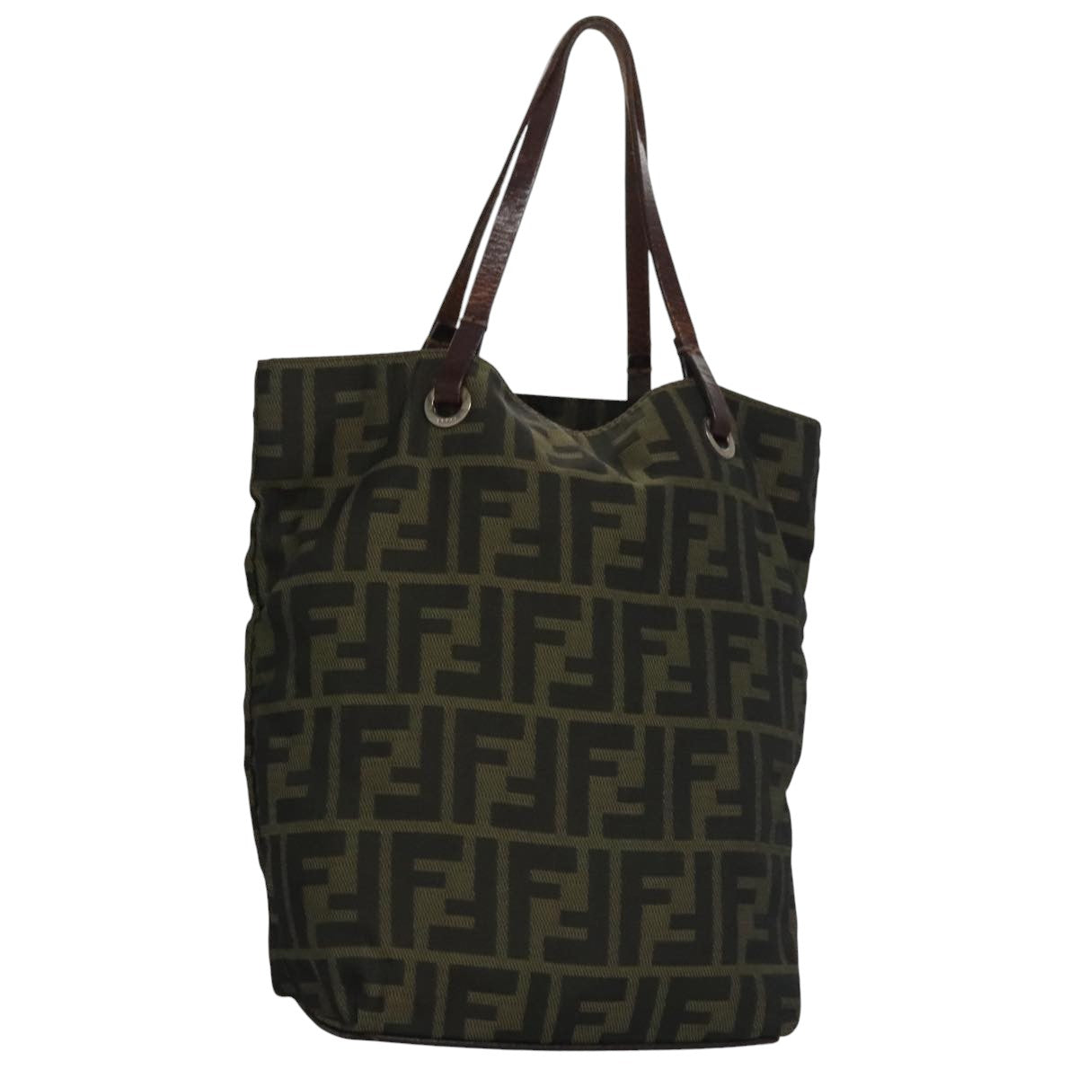 FENDI Zucca Canvas Hand Bag Nylon Black Khaki Silver 111882