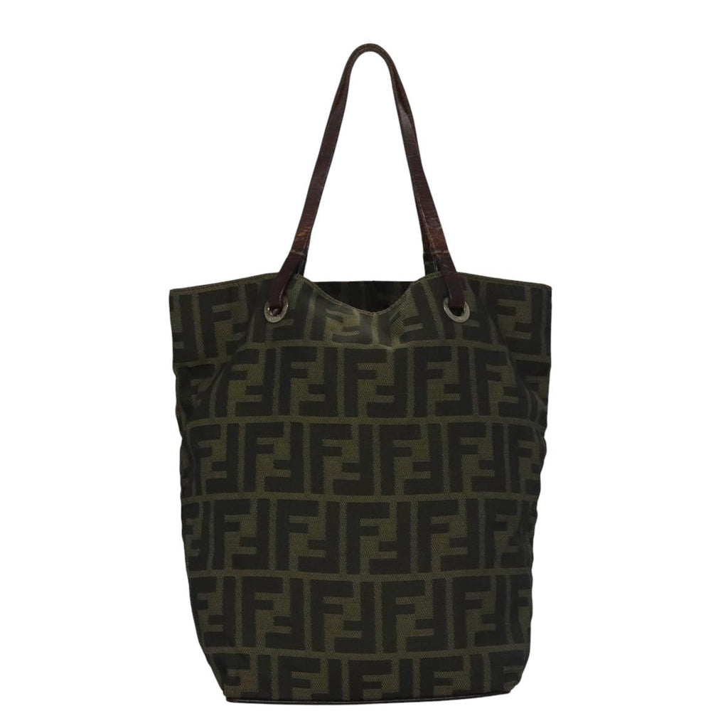 FENDI Zucca Canvas Hand Bag Nylon Black Khaki Silver 111882