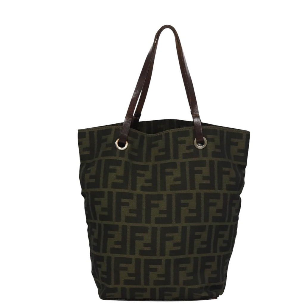 FENDI Zucca Canvas Hand Bag Nylon Black Khaki Silver 111882