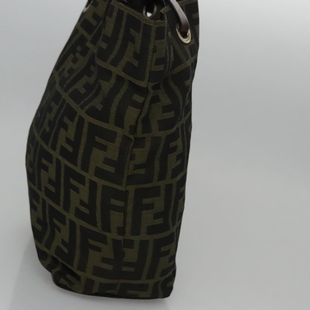 FENDI Zucca Canvas Hand Bag Nylon Black Khaki Silver 111882