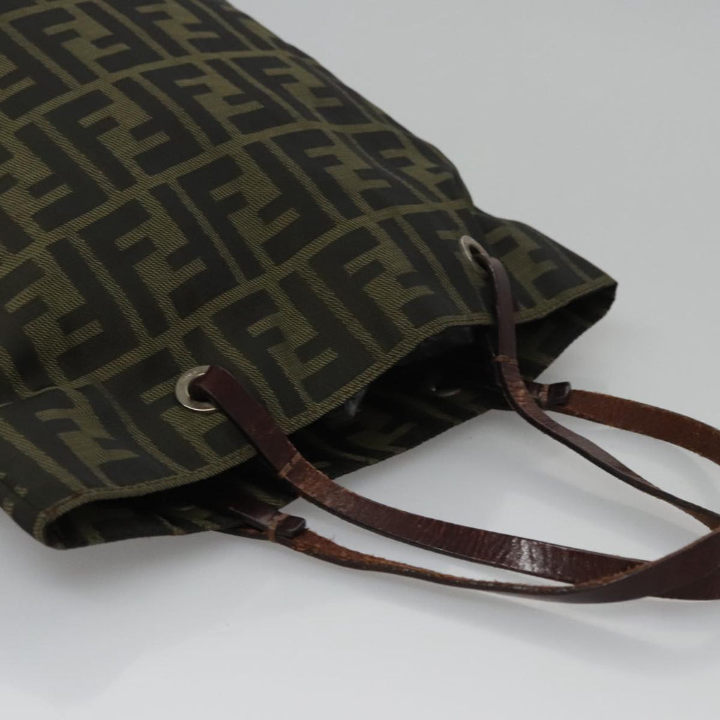 FENDI Zucca Canvas Hand Bag Nylon Black Khaki Silver 111882