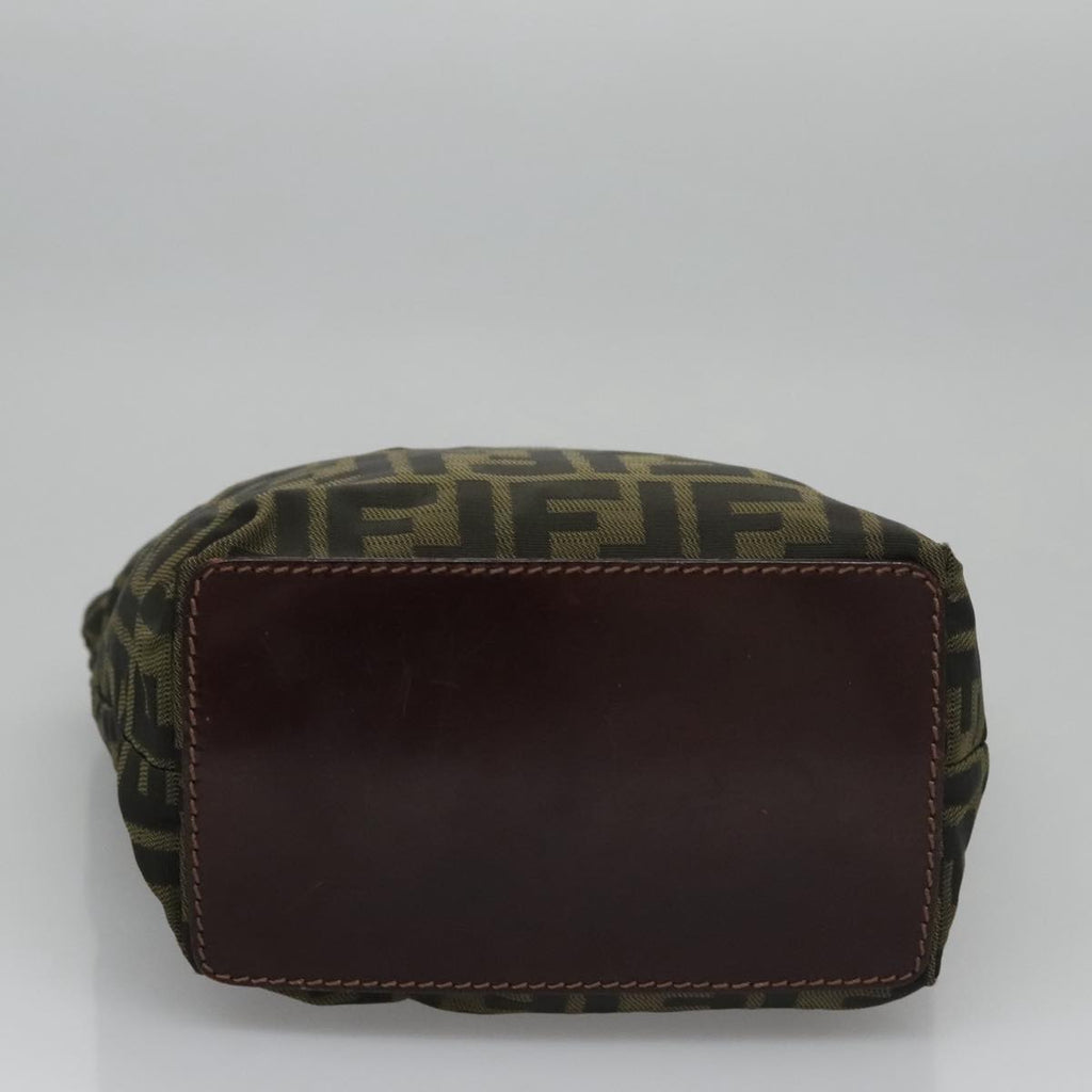 FENDI Zucca Canvas Hand Bag Nylon Black Khaki Silver 111882