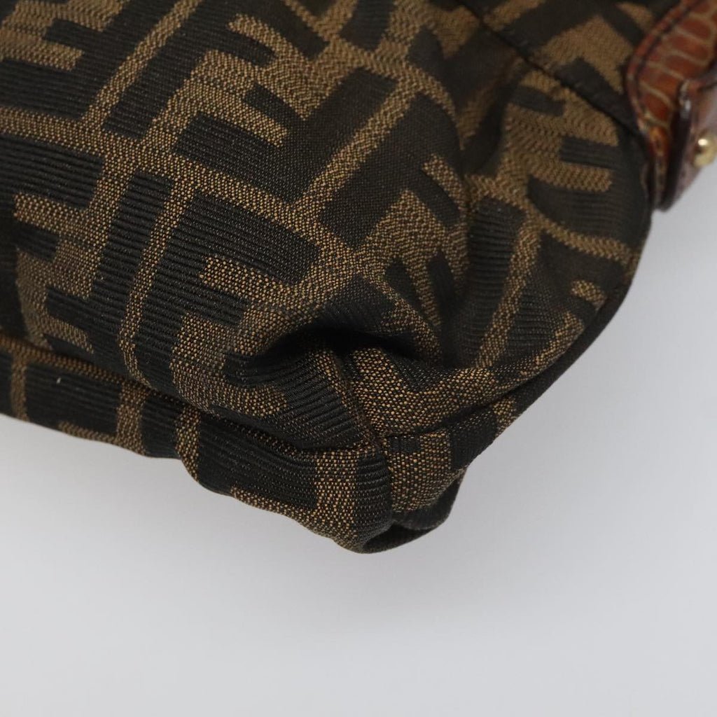FENDI Zucca Canvas Shoulder Bag Brown Black gold 111883
