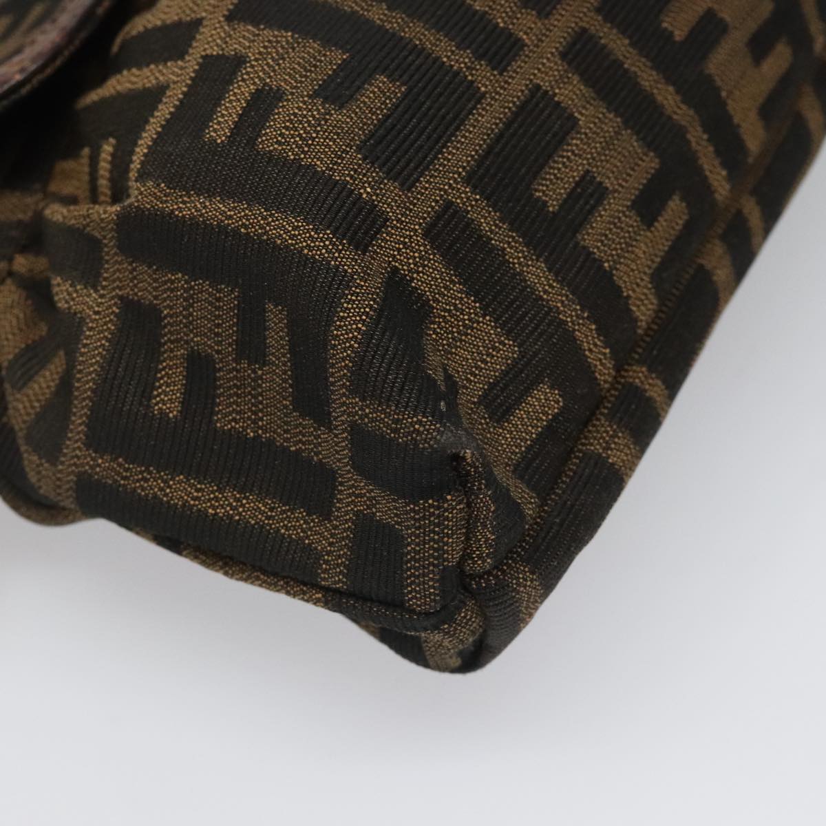 FENDI Zucca Canvas Shoulder Bag Brown Black gold 111883