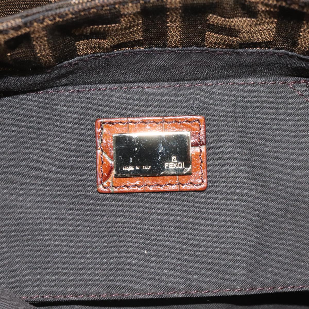 FENDI Zucca Canvas Shoulder Bag Brown Black gold 111883