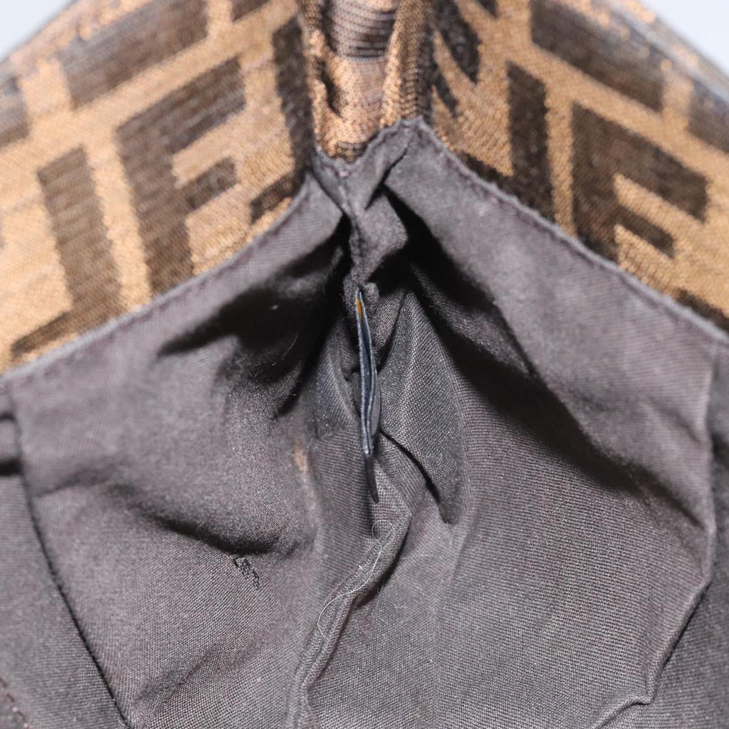 FENDI Zucca Canvas Shoulder Bag Brown Black gold 111883