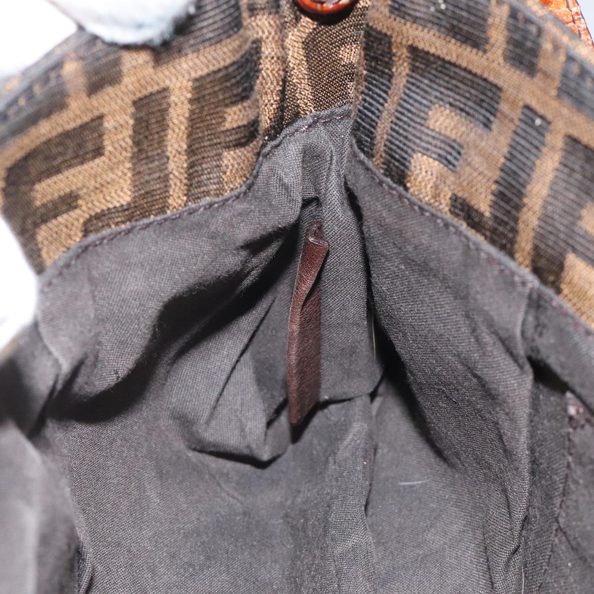 FENDI Zucca Canvas Shoulder Bag Brown Black gold 111883