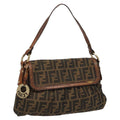 FENDI Zucca Canvas Shoulder Bag Brown Black gold 111883