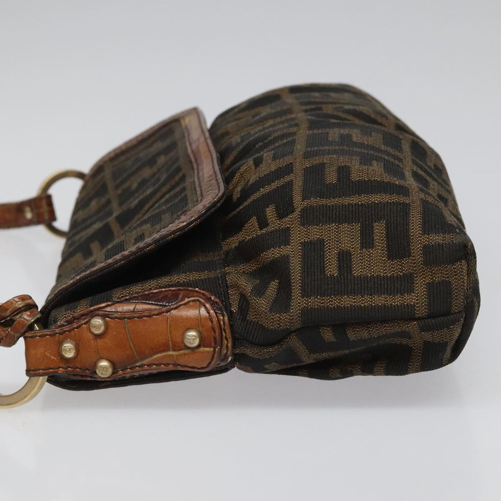 FENDI Zucca Canvas Shoulder Bag Brown Black gold 111883