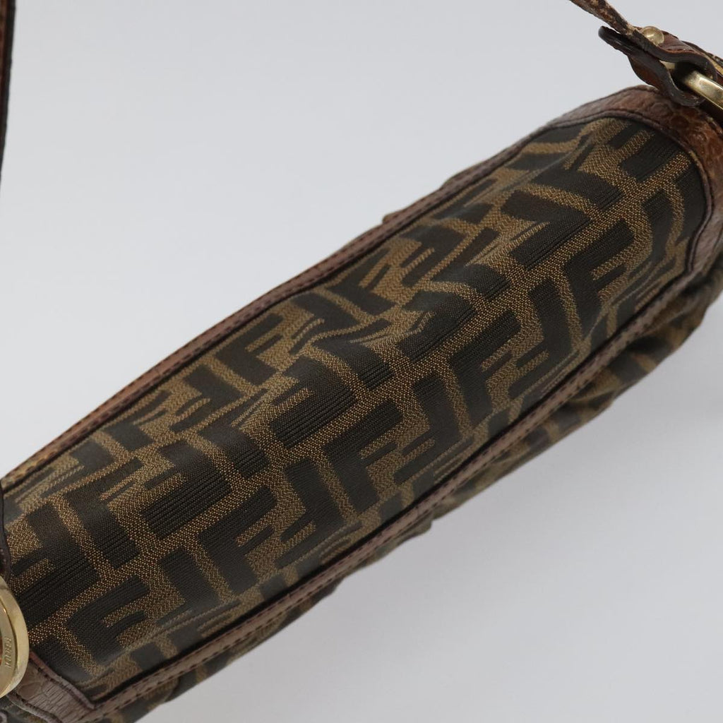 FENDI Zucca Canvas Shoulder Bag Brown Black gold 111883