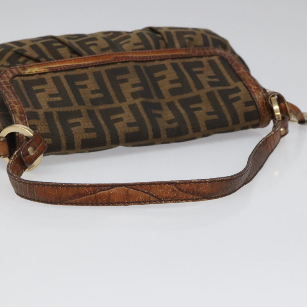 FENDI Zucca Canvas Shoulder Bag Brown Black gold 111883