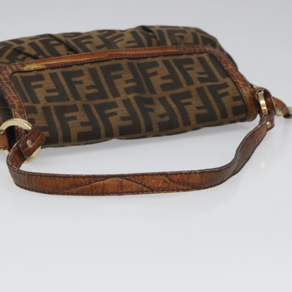 FENDI Zucca Canvas Shoulder Bag Brown Black gold 111883