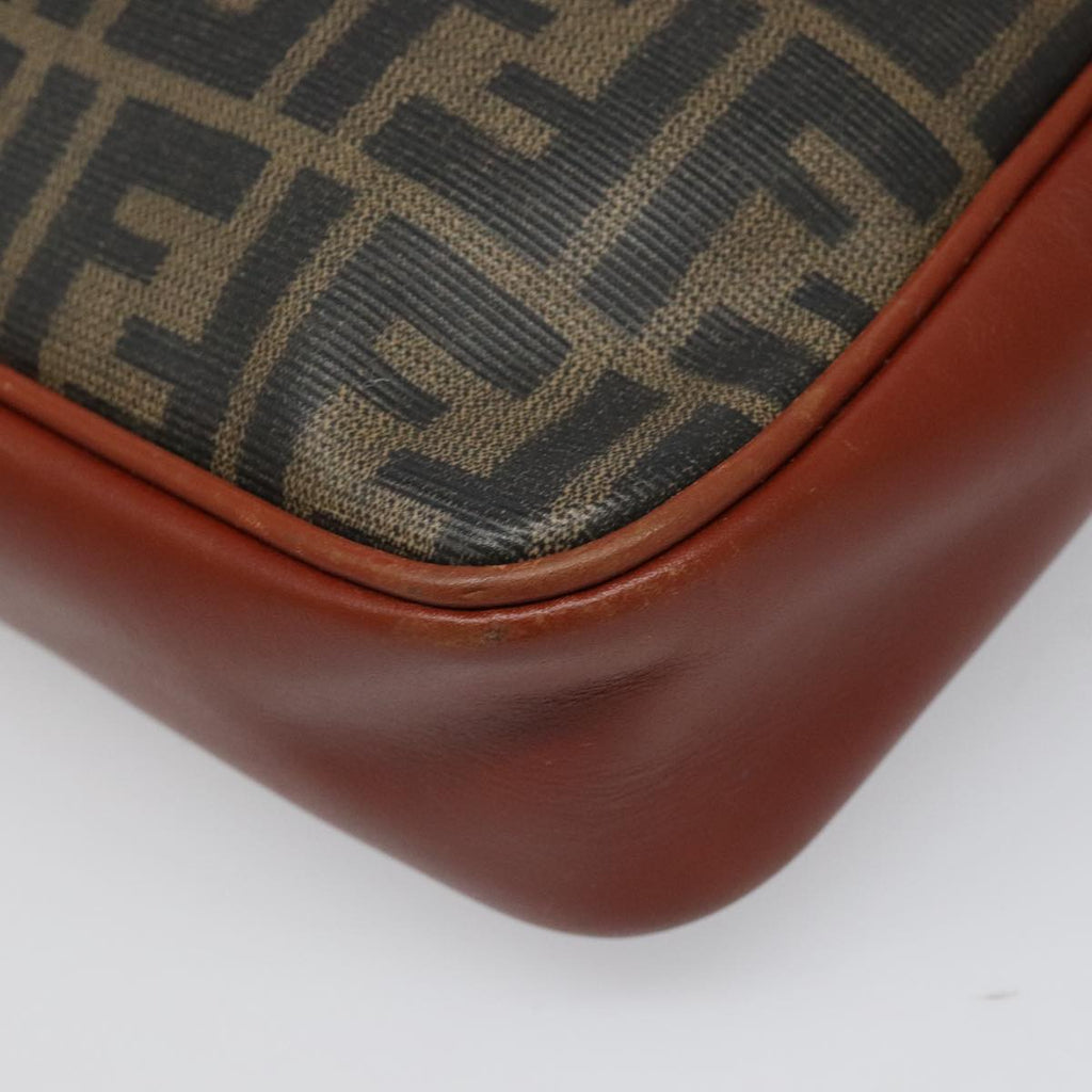 FENDI Zucca Canvas Shoulder Bag PVC Leather Brown Black gold 111885