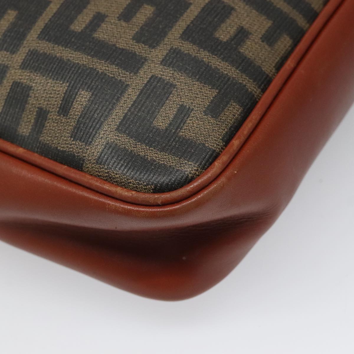 FENDI Zucca Canvas Shoulder Bag PVC Leather Brown Black gold 111885