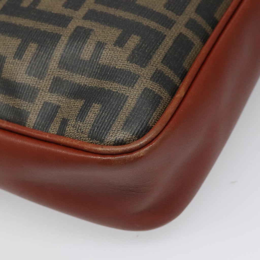 FENDI Zucca Canvas Shoulder Bag PVC Leather Brown Black gold 111885