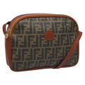 FENDI Zucca Canvas Shoulder Bag PVC Leather Brown Black gold 111885